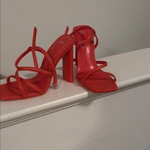 Zara Orange Stiletto Heels with Strappy Design
